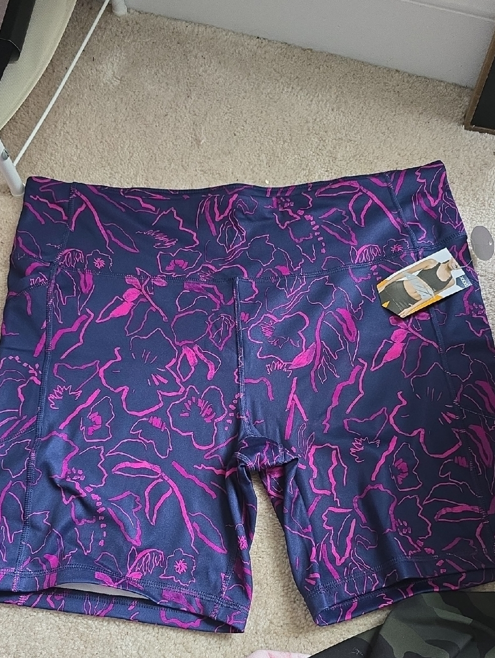 Avia Navy Active Shorts with Fuchsia Floral Print